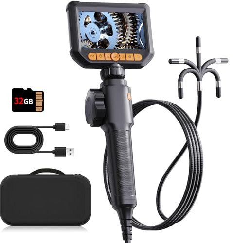 Endoscope Inspection Camera, Qimic Two-Way 360° Articulating Borescope, 1080P 4.3''IPS Screen Endoscope Camera with Lights, IP67 Waterproof Flexible Endoscope, Gadgets for Drain/Pipe Automotive