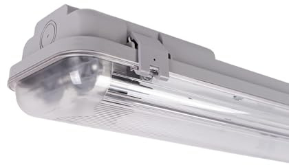 BARCELONA LED - Pantalla Estanca para 2 Tubos LED Casquillos G13 120cm IP65, No Incluye Tubos – Carcasa de Policarbonato Resistente. Para Exteriores e Interiores ideal para garajes, almacenes