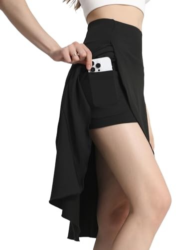 Bezioner Falda Pantalon Mujer Midi Faldas Deportivas Larga Falda Padel Ropa Tenis Golf con Pantalones Cortos y Bolsillos Negro XXL