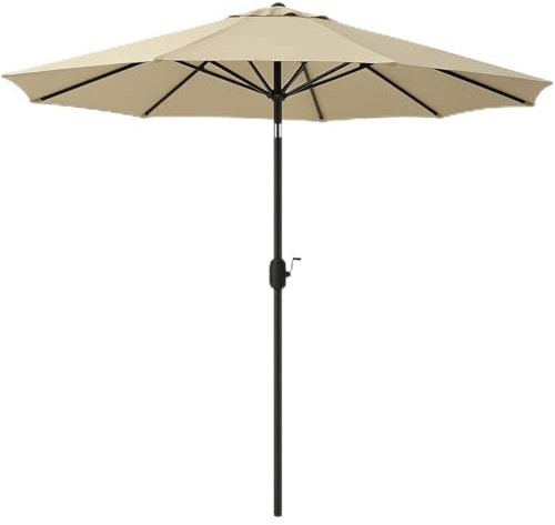 BAKAJI Ombrellone da Giardino Parasole 2.7 Metri per Balcone, Sistema Air Vent, Inclinazione Regolabile e Apertura Manovella, Rivestimento Anti UV Impermeabile per Mare, Terrazzo, Spiaggia (Beige)
