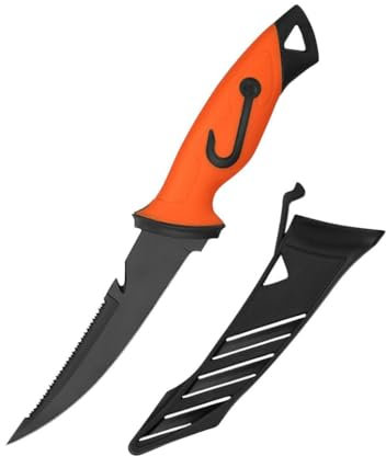 Fischmesser Küchenmesser Angelmesser, Filetiermesser Fisch Outdoor mit Gummigriff, Scharfes Messer Edelstahl, Angelzubehör für Fisch & Fleisch Inklusive Schutz ABS Whetstone Scheide (A)