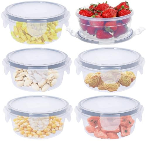 6 Pack 700ml Round Food Containers with Lids Airtihgt, Plastic Reusable Snack Pots with Clip Lock, Leak-proof Small Storage Container Set Stackable for Yoghurt, Fruit, Snack (700ml)