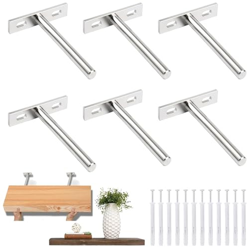 Tkxjry 6 Pezzi Staffa a T Nascosta, 12.8cm Staffa Mensola Galleggiante, Supporto per Mensola Galleggiante, Reggimensola Nascosto, Scaffale Nascosto Supporto, per Mensole con Viti per Mensola in Legno