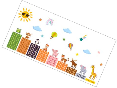 Sticker Mural de Table de Multiplication en Pvc, Décor Animal | Autocollant Autocollant, Motifs Cartoon Colorés, pour Décoration de Chambre, 1 Set