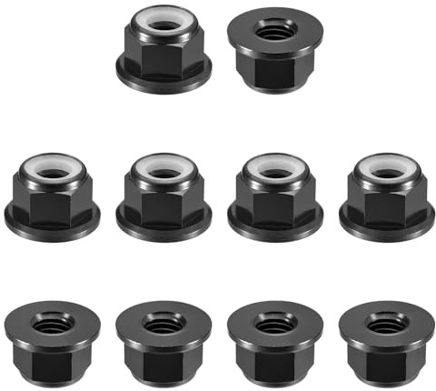 QUARKZMAN Sexkantiga muttrar med nyloninsats, 10 st - M8 x 1,25 mm självlåsande mutter i aluminiumlegering, anodiserad pressmutter för fästanordningar (svart)