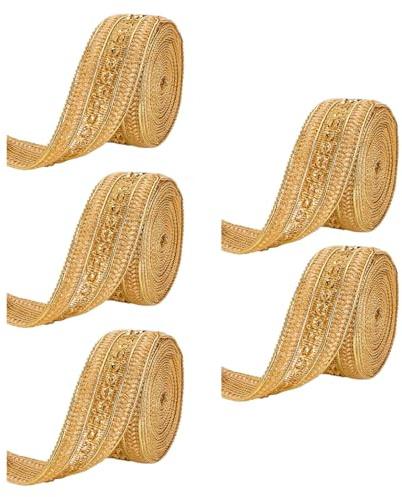 Guldtyg, 4,5 cm bred metallisk guldkant för sömnad, klädsel, gardiner, kuddar och hantverksdekor tyg 5 st för sömnadsband