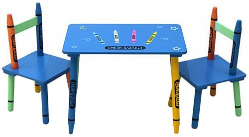 Oypla Childrens Wooden Crayon Table and Chairs Set Kids Room Furniture