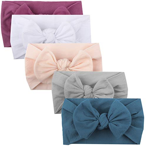 ZENUTA 5pcs filles bébé enfant en bas âge Turban solide bandeau bande de cheveux arc Accessoires Chapeaux couleur unie Big Bow bijoux mignonne princesse bande de cheveux