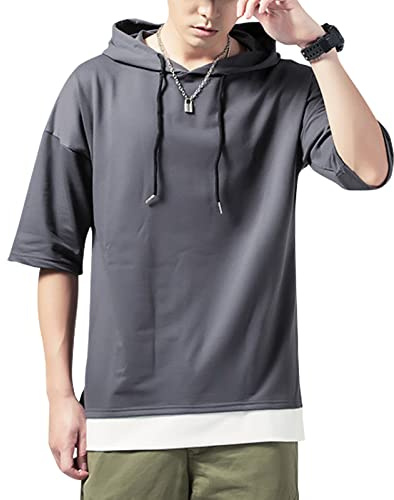 KENAIJING Felpa a Maniche Corte Maglietta con Cappuccio T-Shirt Casual (Grigio Scuro, XL)