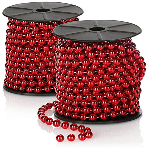 com-four® 2X Perlengirlande für den Weihnachtsbaum - Christbaumschmuck Perlenband - Weihnachtsdekoration - Hochzeitsdekoration - rot 20 m