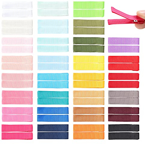 Cinaci 60 Pack/30 Pairs 5 CM 2 Inch Solid Plain Grosgrain Ribbon Cloth Fabric Covered Fully Lined DIY Metal Alligator Hair Clips Duckbill Barrettes Accessories for Baby Girls Toddlers Kids Teens