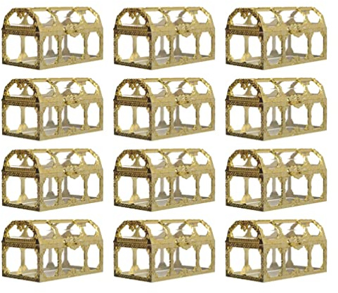 NUOBESTY Wedding Decorations 12Pcs Wedding Candy Boxes Vintage Treasure Box Candy Storage Holder Clear Treasure Chest Box for Party Favor Boxes Mexican