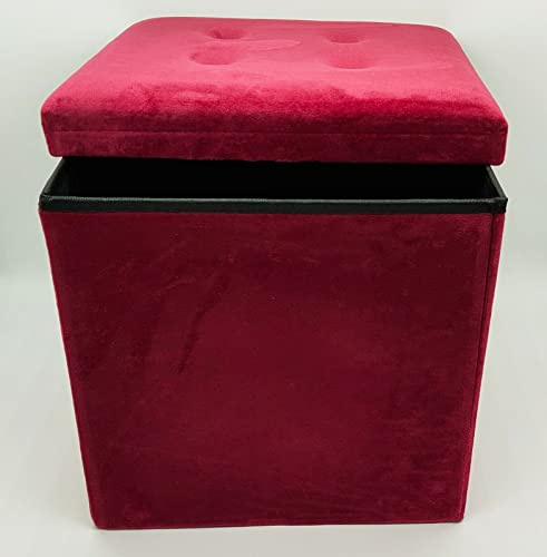 Pouf ottoman en velours doux avec boîte de rangement pliable 2 tailles (rouge vin, 38 x 76 x 38 cm)