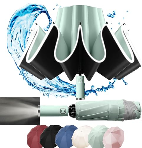 Travel Umbrella, Compact, LED light, Windproof, Reverse folding design, Increase with thicken the umbrella surface, Large Auto Open/Close, Sturdy Portable and Lightweight for Easy Carry, Men and Women