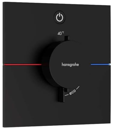 hansgrohe ShowerSelect Comfort E - Thermostat conceiled, Bathroom tap with Safety Stop at 40 °C, Thermostat Square for Showers and Bath tubs, Shower Mixer for 1 Function, matt Black, 15571670