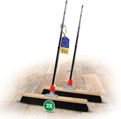 Novaliv Grosser Besen 2X Saalbesen 60 cm mit Stiel Borsten Kunstborsten Besen fein Ideal als Werkstattbesen mit Stiel Hallenbesen Industriebesen Hausbesen Kehrbesen Zimmerbesen Haarbesen Besen Groß