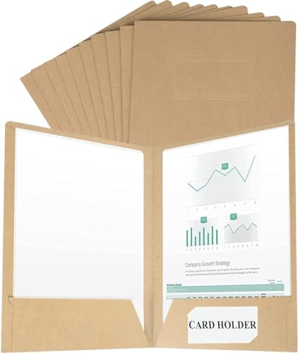 10 Stück A4 Dokumentenmappe Kraft Präsentationsmappe Einfügen Präsentation Papier Halter Mappen Ordner Portfolio Papierkram Organizer mit Kartensteckplatz und Fächern für Büro Schule Projekt Business