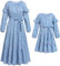 IDOPIP Mutter und Tochter Kleid Langarm Kleid Herbst Winter Maxikleid Lang Strandkleid Familien Boho Freizeitkleid Mama Mädchen Passend Familie Kleidung Familie Passendes Outfit Blume-blau S