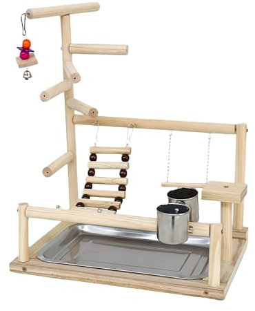 Parco giochi in legno naturale Parrot Stand - Parco giochi per uccelli Parco giochi per pappagalli | Parco giochi per uccelli in legno persico palestra box | Supporto per pappagalli con mangiatoia |