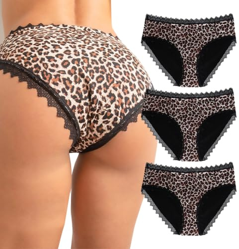 MOONBADI Period Pants for Women, Pack of 3 Leakproof Menstrual Knickers | Period Panties, lace Heavy Flow 60ML Absorbency, Soft Breathable Fabric, Washable Reusable, Postpartum Friendly