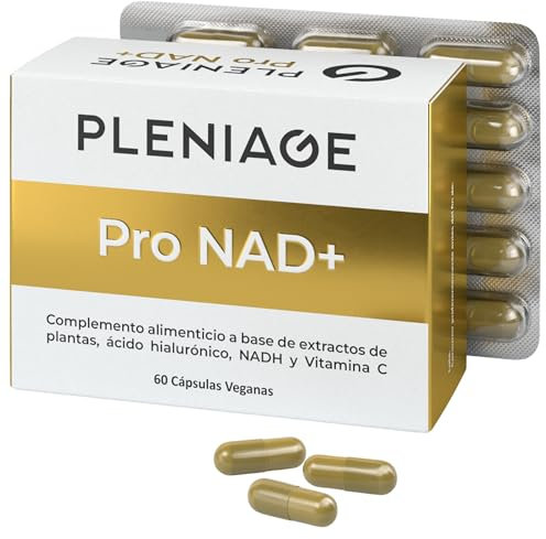 PLENIAGE® PRO NAD+ | Complejo Antiedad NAD Resveratrol + Quercetina + Berberina + Ácido Hialurónico + Vitamina C | Resveratrol con Antioxidante para Vitalidad Celular | 60 Cápsulas Suplementos NADH