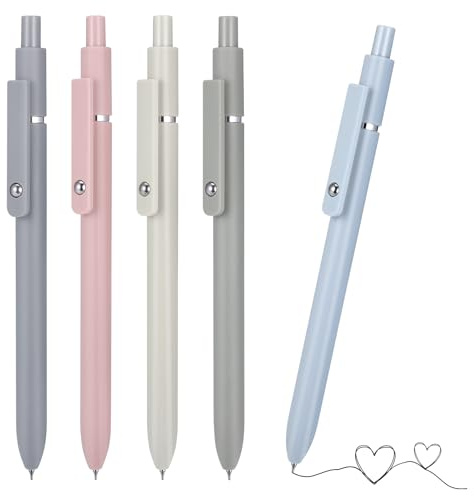 JIANTA 5 st gelbläckpennor, 0,5 mm fin spets svart bläck kulspetspennor, metallklämma infällbara pennor, snabbtorkande pennor för smidig skrivning (Morandi)