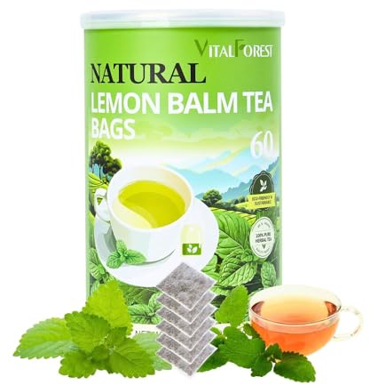 60 Lemon Balm Tea Bags - VitalForest Dried Lemon Balm Leaves Tea -1.5g/Bags, Calming Herb, Stress Relief & Sleep Support, Non-GMO, Caffeine-Free, Eco-Conscious Packaging