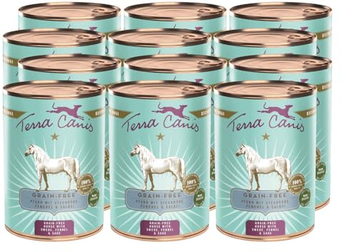 Terra Canis Caballo con nabo, Comida sin Cereales para Perros, 12x400g