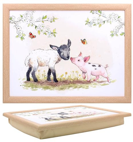 The Leonardo Collection Bandeja de regazo de cordero y lechón con bolsa de frijoles para servir platos, bonitas bandejas para comer en el regazo para la cena o el desayuno, bandejas de comida de nuevo