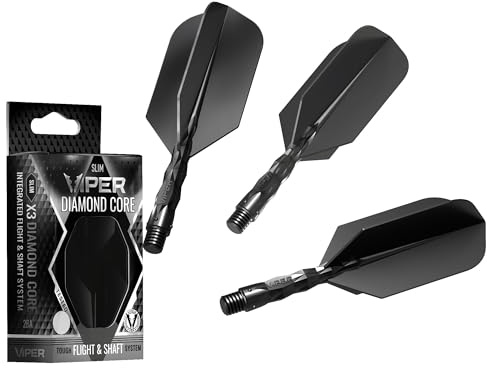 Viper Diamond Core Plumas de Dardos, Negro, Short Shaft, Slim Flight
