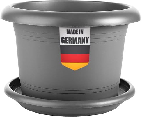 SUSTANIA 1er Set Blumentopf Groß mit Untersetzer, 40 cm Durchmesser, Anthrazit, Pflanzkübel Groß Außen, Blumenkübel außenbereich, Pflanztopf groß außen, Wetterfest, Made in Germany