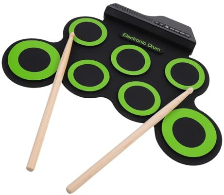 Yardwe Portable Silicone Hand Roll-up Electronic Drum Set Usb Practice Drum Kit Green for Music Instrument