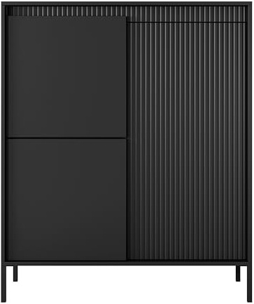 AXLIVING Trentinis 3D Schwarze Highboard modern 103,5 cm, geriffeltes