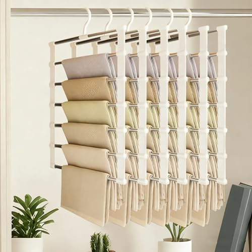 Pack of 6 Trouser Hangers, Wardrobe Organiser,Scarf Holder with 360° Swivel Hook,Wardrobe Organiser and Space Saver Trouser Rack,6 in 1 Space-saving Hangers for Jeans, Scarves, Gaiters, Towels, Ties