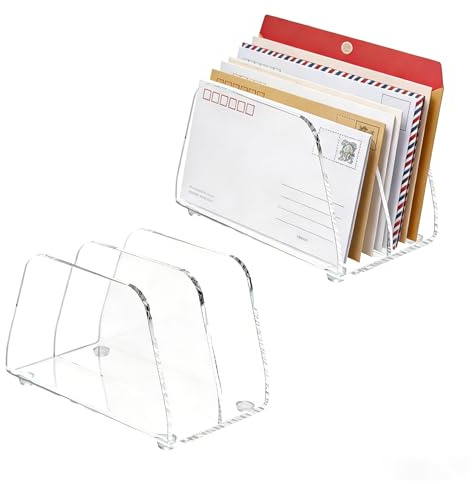Jokapy 2 Stück Acryl Briefhalter Schreibtisch mit 2 Fächern, transparenter Briefständer, Mehrzweck Post Organizer, klar Brief Organizer für Büro Zuhause Schule Schreibtisch Organisation