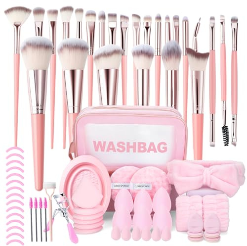 AXIERI Pink Makeup Brushes Set - Professional 77Pcs with Case Make Up Brushes for Women Premium Synthetic for Foundation Concealer Eyeshadow Powder Contour Blush Makeup Brush Kit Face Eye Brushes