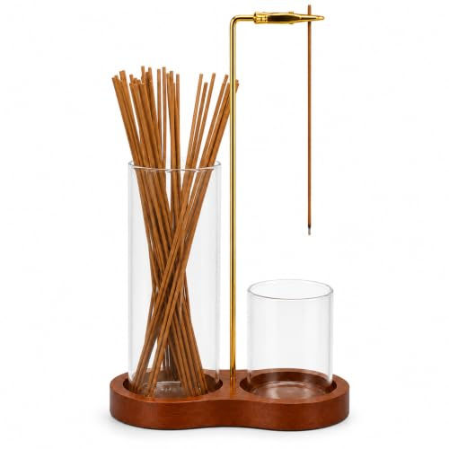 FSAIYIJ Upside Down Incense Holder with Glass Ash Catcher, Wooden Stand