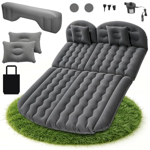 YYSWSAKY Matelas De Voiture Double Face Épais Floqué Pour Camping, Banquette Arrière, Matelas Gonflable Épais Avec Deux Coussins Pour Voyage, Plage (2)