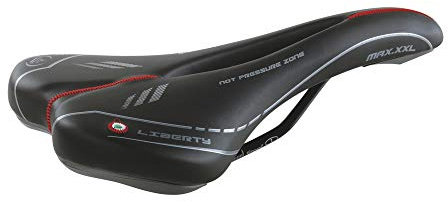 Selle de vélo Montegrappa Original Produit Artisanal Italien Fait à la Main en Cuir synthétique pour velò VTT/MTB/Course découpage Central modèle Max Liberty 1410 (Couleur: Noir)