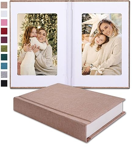 Pssoss Small 4x6 Photo Album with Writing Space Holds 30 Photos Ideal for Wedding Theme-Album and Baby Photo Album (Beige)