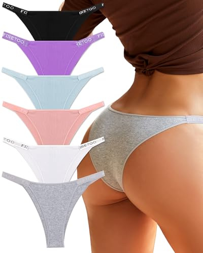 FINETOO Womens Underwear Cotton High Cut String Bikini Panties Low Rise Hipster Ladies Sexy Cheeky Underwear 6 Pack