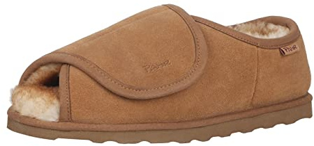 PAMIR Men's Ajustable Sheepskin Open Toe Slippers with Memory Foam Indoor Outdoor Chestnut Size 12