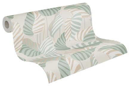A.S. Création Tapete Floral Creme Grün Gold Weiß Antigua 390943 - Pflanzen Tapete Vliestapete - 10,05 m x 0,53 m Made in Germany