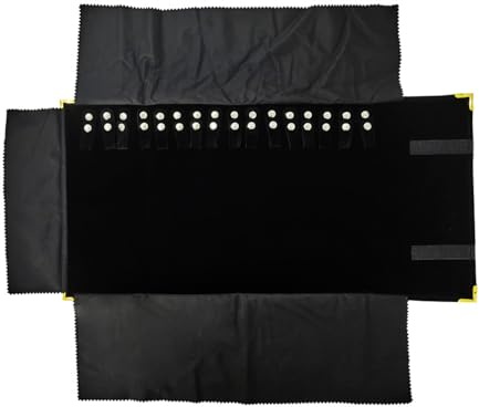 SCIKHEFT Premium Jewelry Roll Organizer for 16 Necklaces 55cm x 29cm Metal Snap & Velcro Closure - Ideal for Travel and Storage (Black with golden corner)
