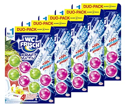 WC FRISCH Kraft Aktiv Duftspüler Hawaii 5 x 100g (5x 2 * 50 g), WC Reiniger für Reinigung bei jeder Spülung, Duftsteine für langanhaltend frischen Duft, + 50% Anti-Kalk Effekt*