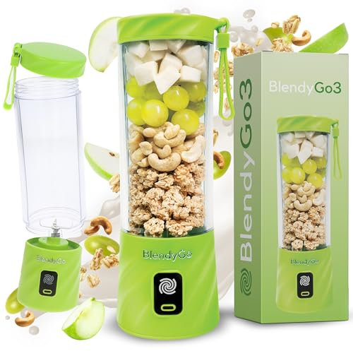 BlendyGo 3 Mixeur portable, Blender Électrique, Mini Portable Blender, Mini Mixeur Smoothie USB pour smoothies, Smoothie-Maker to go, 550 ml, sans BPA, Technologie PulseMotion & BlendPro (Vert)