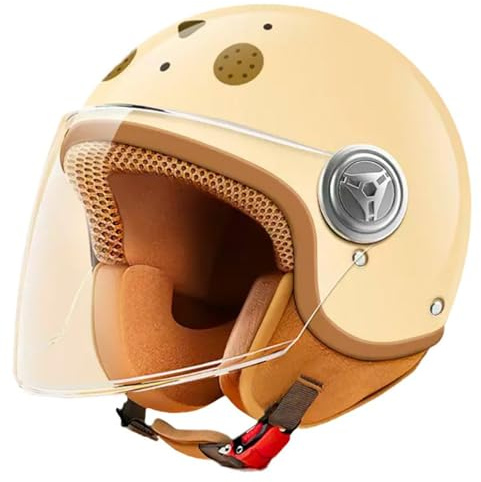 Kinder-Retro-Helm, Motorrad-Integralhelm Für Roller, Cruiser, Kart-Helm Mit Visier, Jugend-Kinder-Jet-Helm, ECE-Geprüft B,52-56CM