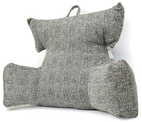 SUNSIDE Reading Pillow with Thickened Arm,Back Pillows for Sitting in Bed,Shredded Memory Foam Bed Rest Pillow with Side/Back Pocket,Backrest Cushion Suitable for Reading, Relaxing(Standard Grey)