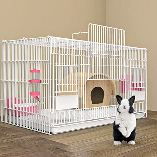 Kaninchenkäfig – Meerschweinchenkäfig, Kaninchenkäfige für den Innenbereich, großer Haustier-Laufstall mit 2 tiefen ausziehbaren Tabletts und Urinschutz, Meerschweinchenkäfig, Metalldraht-Netti (weiß,