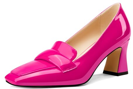 Castamere Femmes Bloc Chunky Mi Talon Heel Carré Bout Escarpins Slip-on Bureau Dress Loafers Chaussures 7 CM Heels Magenta 42 EU